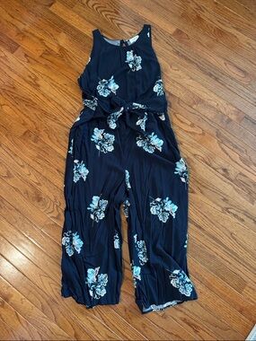 LOFT Navy Floral Sleeveless Jumpsuit
